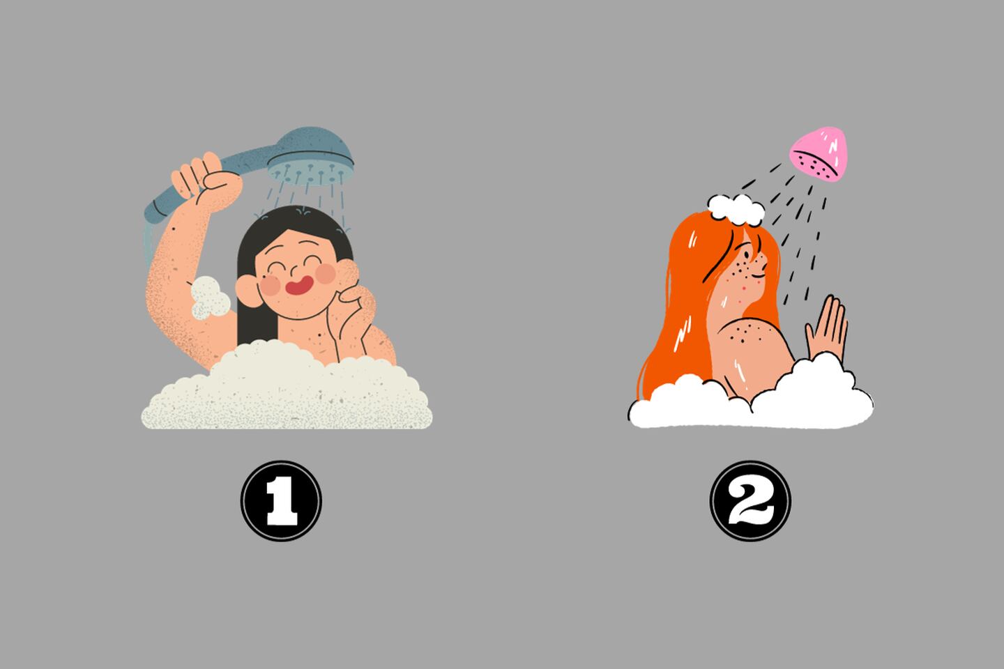 En este test de personalidad hay dos ilustraciones de mujeres que se duchan.