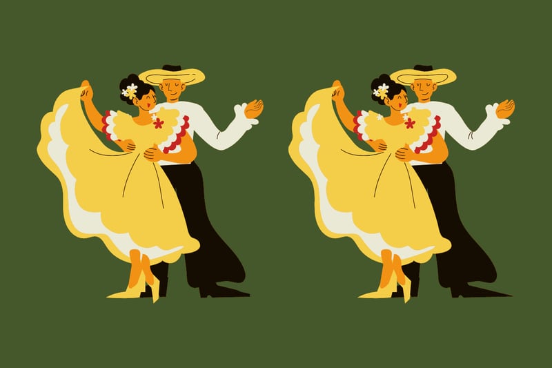 Una pareja de bailarines que se repite dos veces, pero que tiene cuatro diferencias.