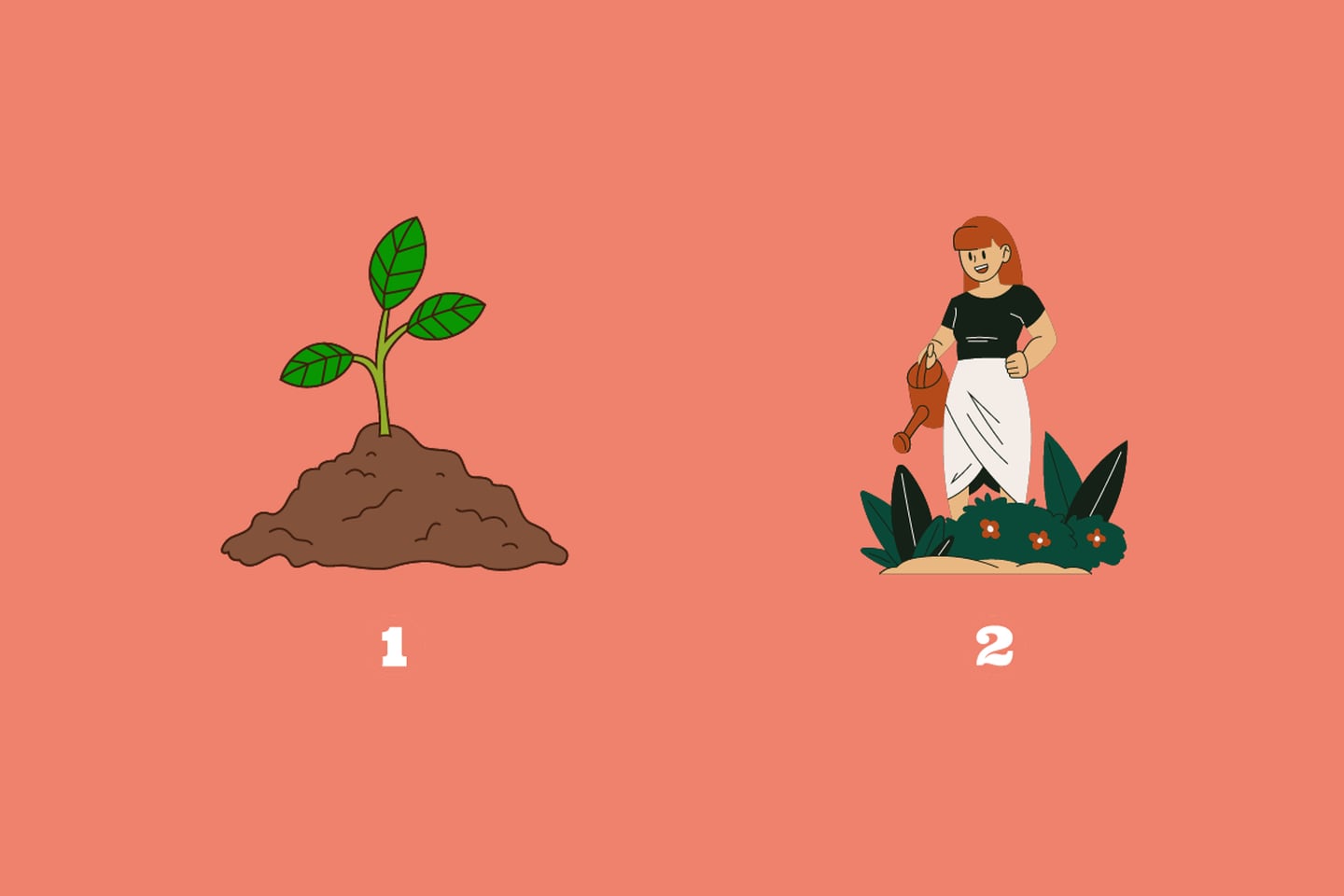 dos opciones en este test de personalidad: unas hojas recién salidas de la tierra; y una mujer regando sus plantas.