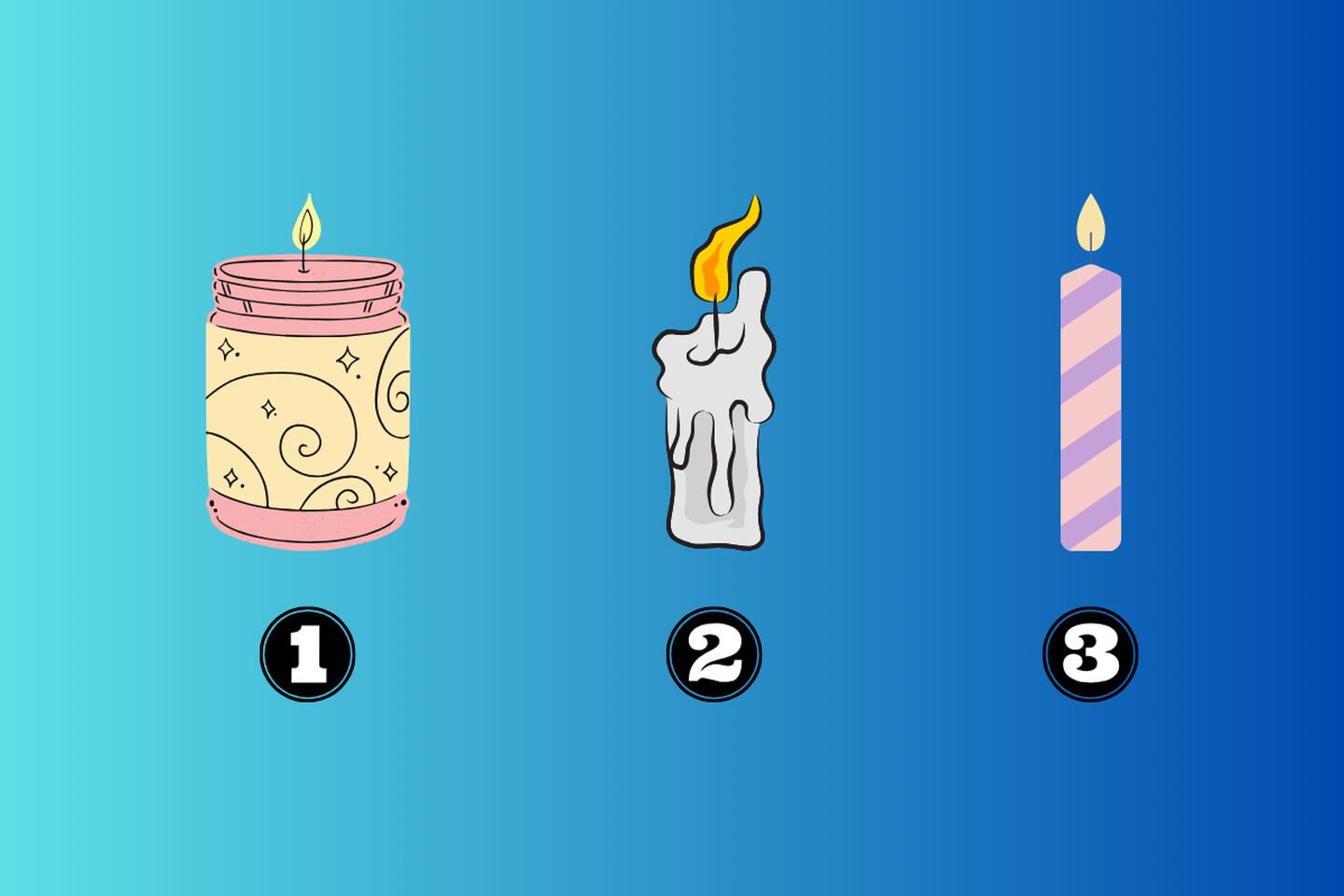 En este test de personalidad hay tres opciones: una vela en un frasco, una vela muy derretida, y una vela con decoración.