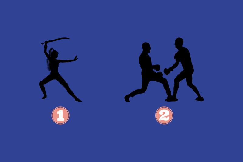 En este test de personalidad hay dos opciones: una mujer luchadora con una espada; y dos hombres realizando boxeo.