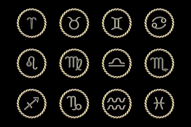 fondo negro con los 12 símbolos de los signos zodiacales