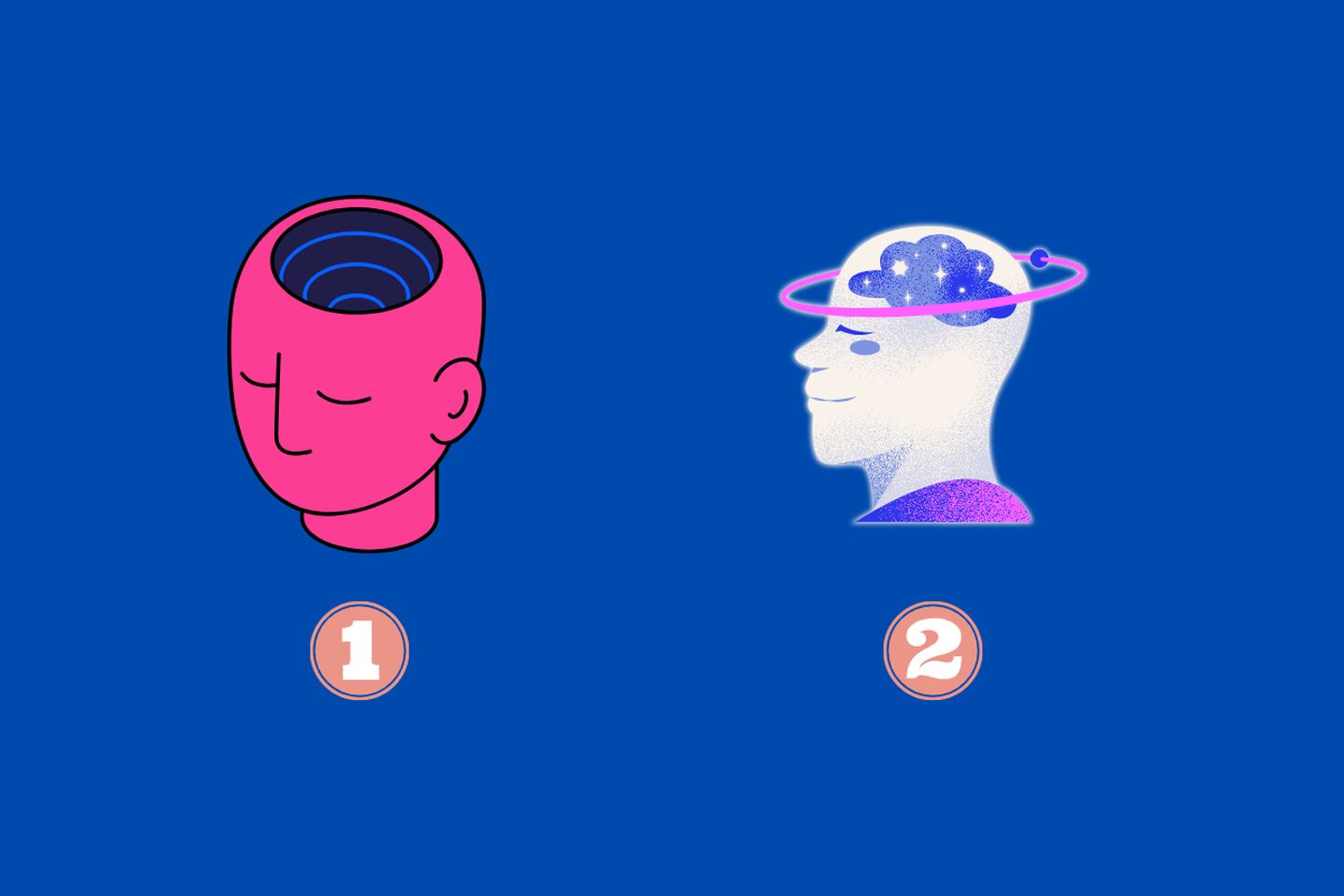 en este test de personalidad hay dos opciones: una cabeza rosada y una morada.