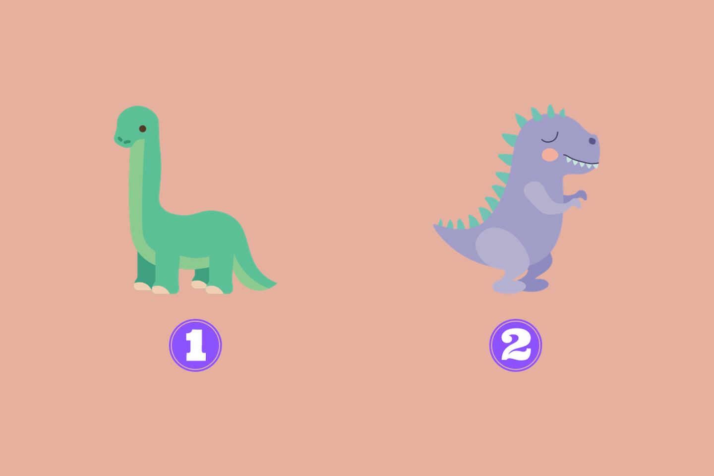 En este test de personalidad hay dos alternativas: un dinosaurio verde y otro morado.