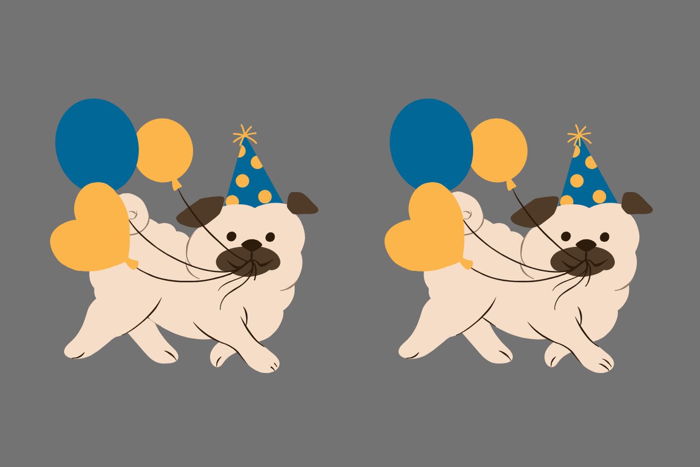En este test visual hay cinco diferencias entre los dos perros que sostienen globos.