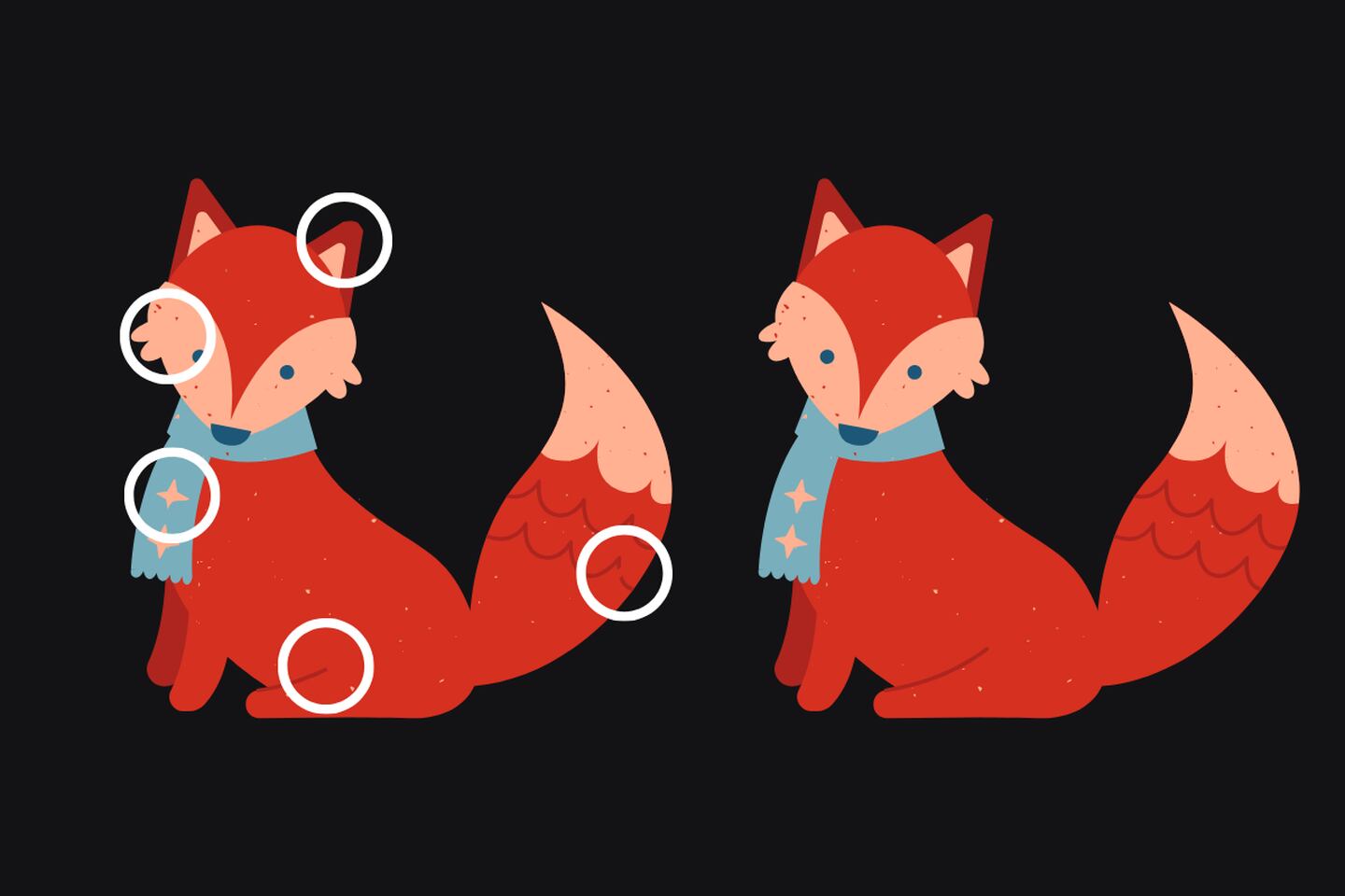En este test visual hay dos zorros que parecen iguales, pero tienen cinco diferencias entre ellas.