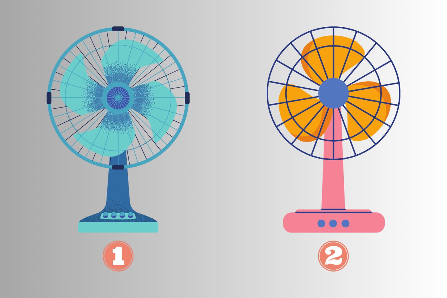 Dos alternativas en este test de personalidad: un ventilador azul con cuatro puntas; y un ventilador rosado con tres puntas redondeadas.