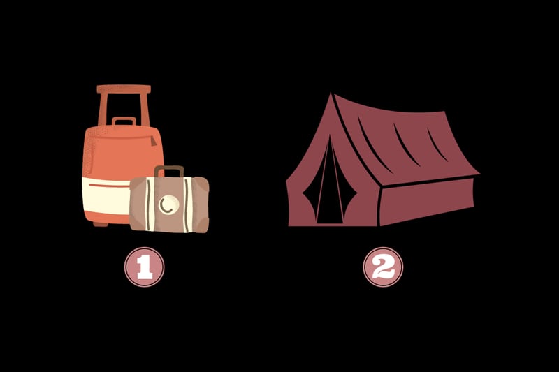 Dos opciones en este test de personalidad: unas maletas y una carpa.