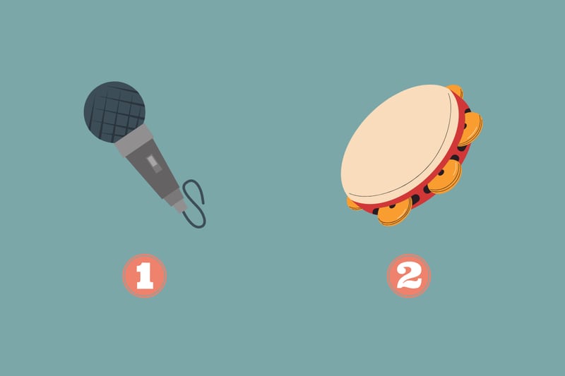 Test de personalidad: dos opciones, la primera un micrófono y la segunda un pandero.