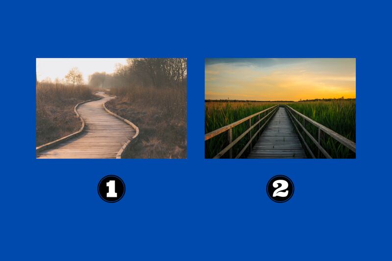 En este test de personalidad hay dos imágenes: la primera de un camino curvo sin mucho verde; y la segunda un camino recto con muchos árboles.