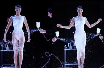 Bella Hadid es "vestida" en plena pasarela de Coperni con pintura en spray