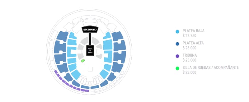 Ubicaciones de Movistar Arena que ya están agotadas en Punto Ticket.
