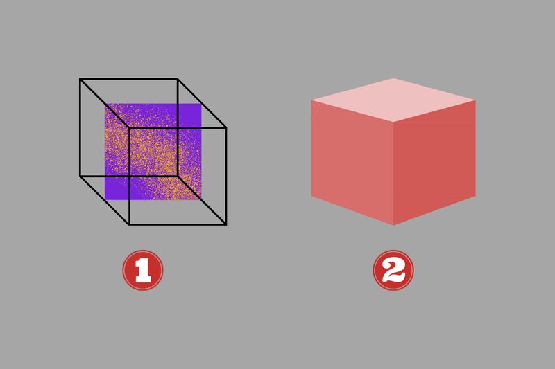 En este test de personalidad hay dos opciones: un cubo transparente con otro cubo más pequeño adentro; y un cubo rosado normal.