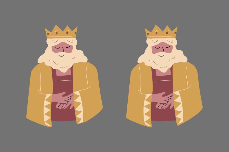 Dos reyes que parecen iguales, pero tienen cinco diferencias.