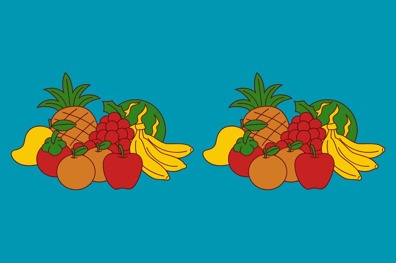 En este test visual hay dos grupos de frutas que parecen exactamente iguales, pero tienen 4 diferencias.