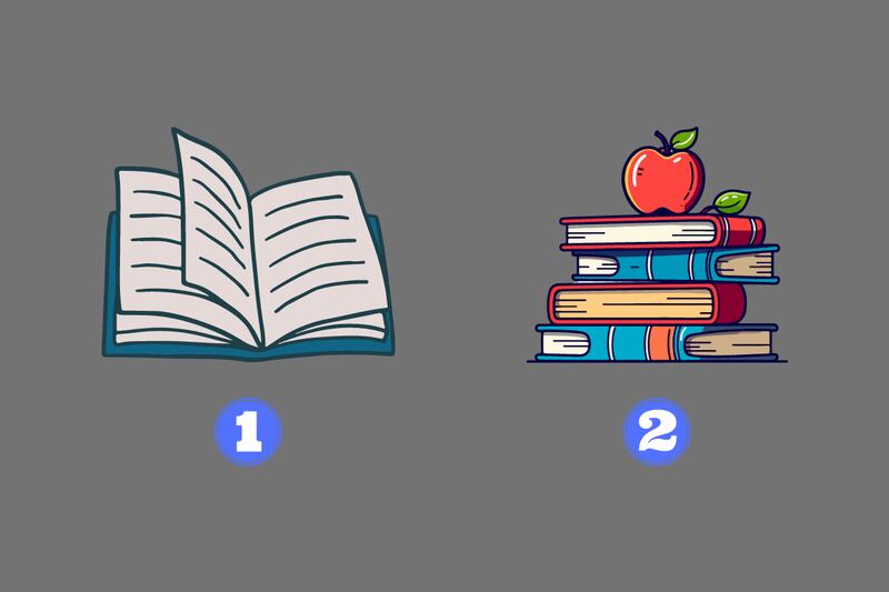 En este test de personalidad hay dos opciones: un libro abierto y varios libros apilados.