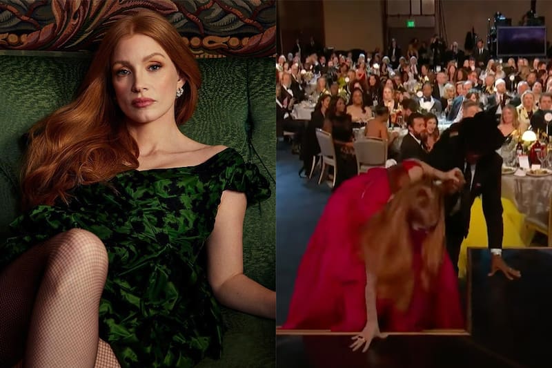 Jessica Chastain tropezó y cayó frente a todos durante los premios SAG - Créditos: Instagram