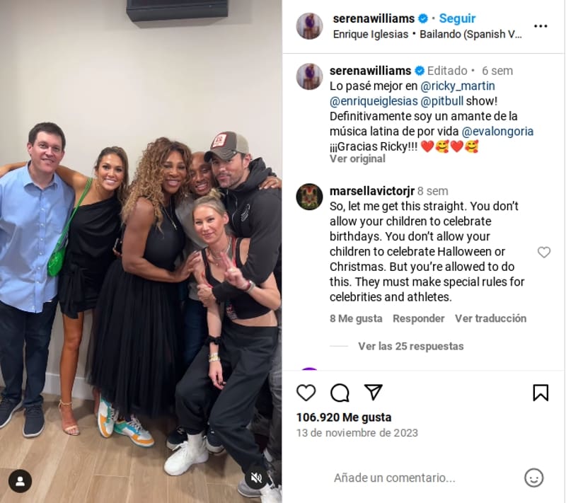 Anna Kournikova posando junto a su pareja Enrique Iglesias y Serena Williams - Créditos: Instagram.