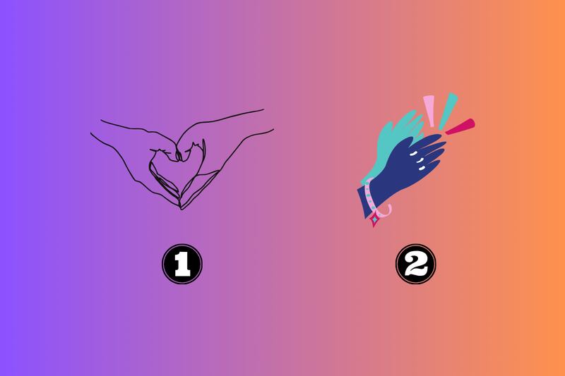 Dos alternativas: manos haciendo un corazón y manos aplaudiendo.