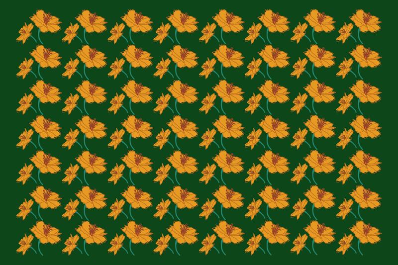 Una imagen de fondo verde, donde se ven decenas de flores amarillas que son iguales, aunque hay una diferente.