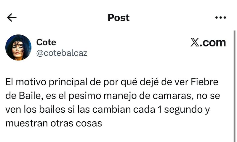 Reclamando en la final de Fiebre de Baile.
Foto: X @cotebalcaz