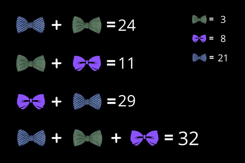 Ecuación matemática realizada con corbatines.