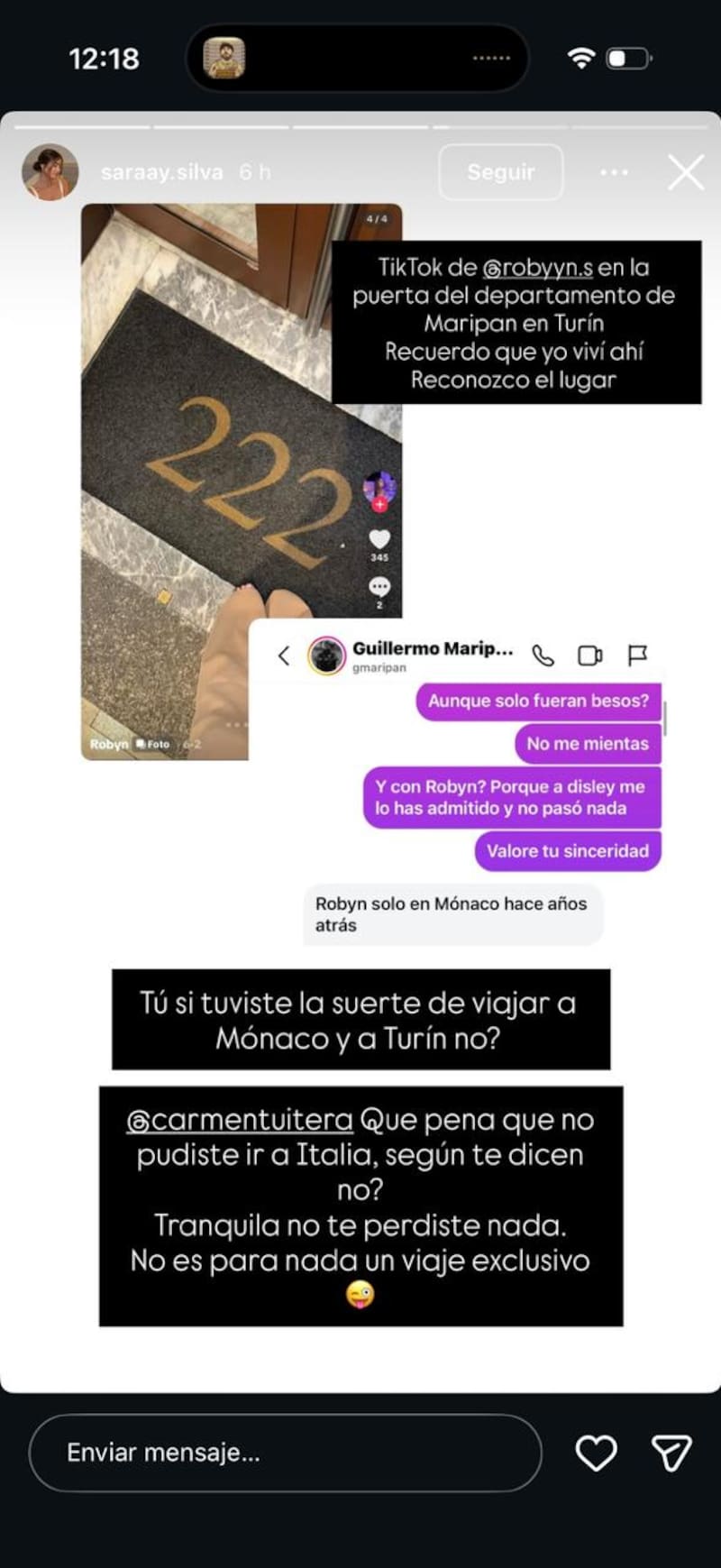 Pantallazos de conversaciones con Maripán.
Foto: Instagram