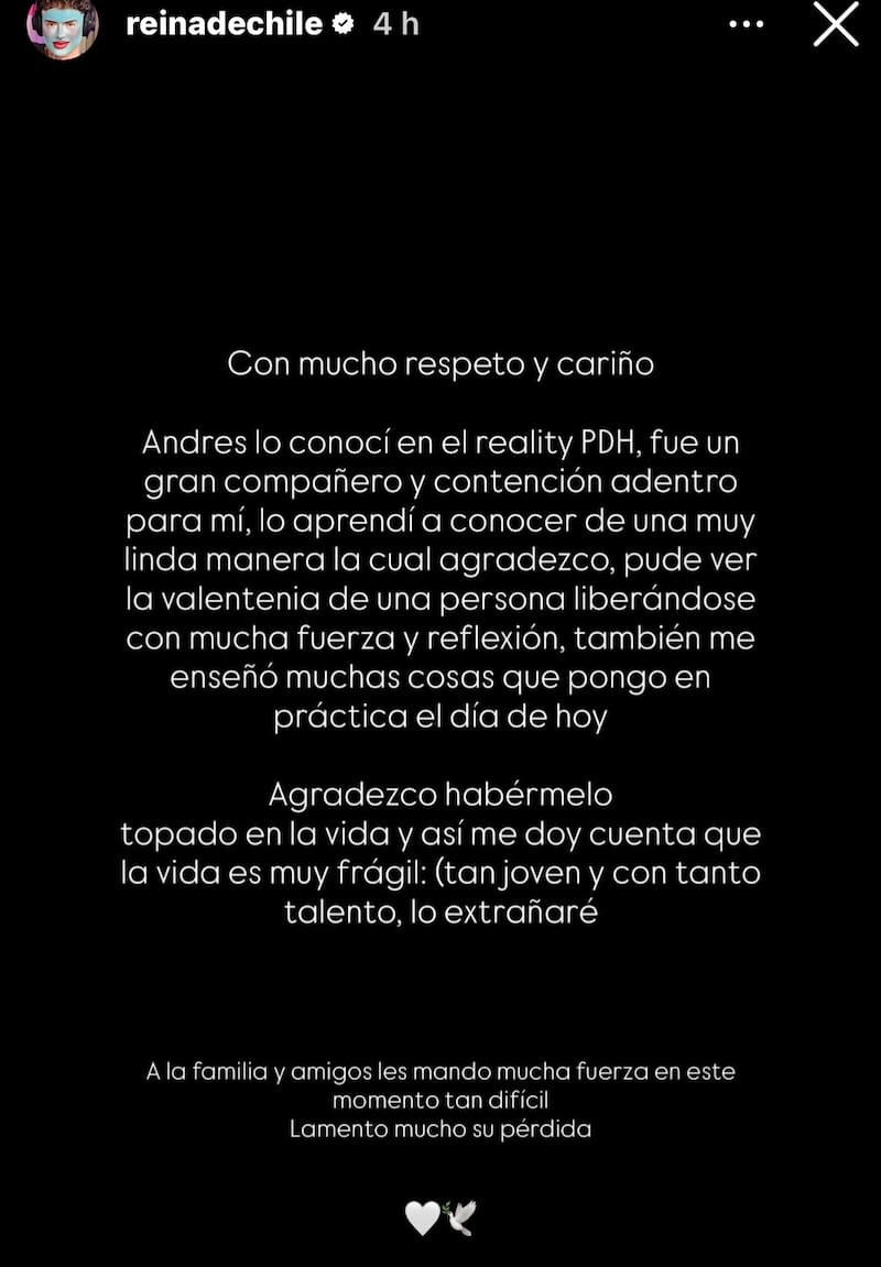 La influencer lamentó la partida de Andrés Caniulef.