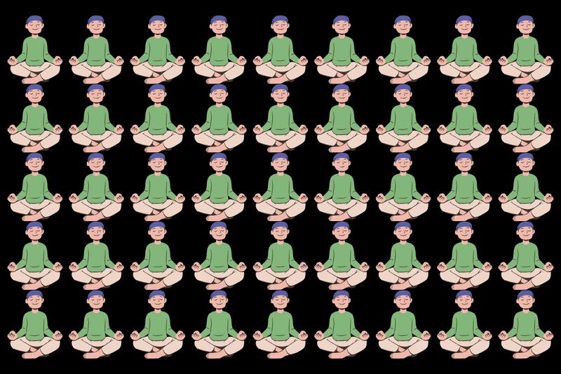 En este test visual pareciera que hay muchos hombres iguales meditando, pero hay tres que se diferencian en pequeños detalles.