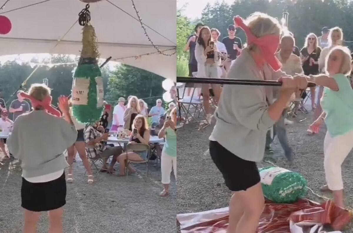 VIDEO: Hombre rompe piñata en su cumpleaños y acaba dándole con el palo a su suegra