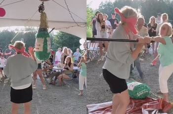 VIDEO: Hombre rompe piñata en su cumpleaños y acaba dándole con el palo a su suegra