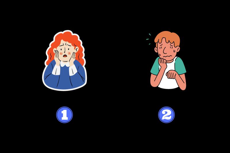 Dos alternativas en este test de personalidad: una mujer asustada y un hombre asustado.