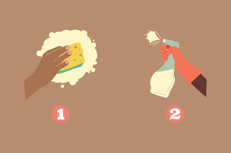 dos opciones en este test de personalidad: una mano con una esponja, y otra mano con un limpia vidrios.