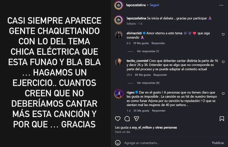 Posteo de la banda en referencia a su canción Chica Eléctrica.