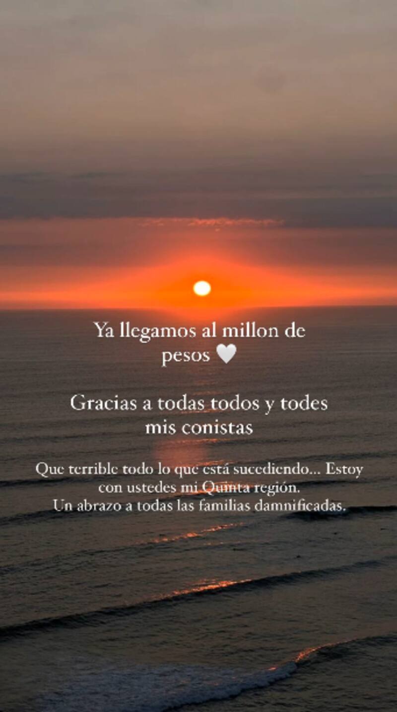 Cony Capelli comienza colecta para damnificados de la quinta región de Valparaíso.