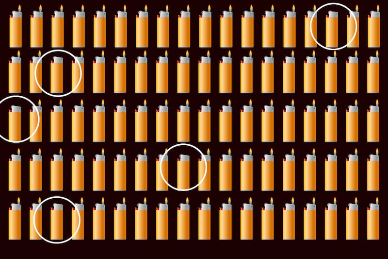 Aquí están los 5 encendedores apagados. ¿Lograste encontrarlos?