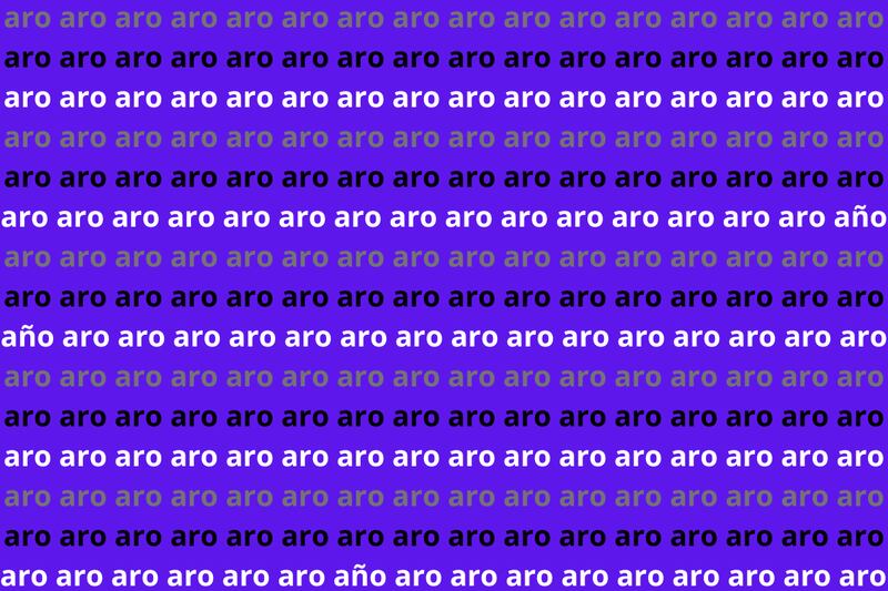 Fondo morado con muchas palabras "aro", y solo tres que dicen "año.
