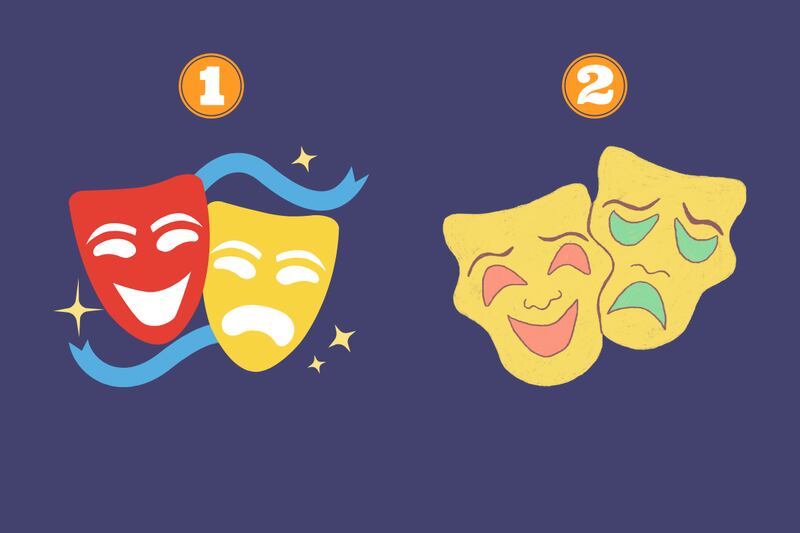 Dos máscaras de teatro ilustradas.