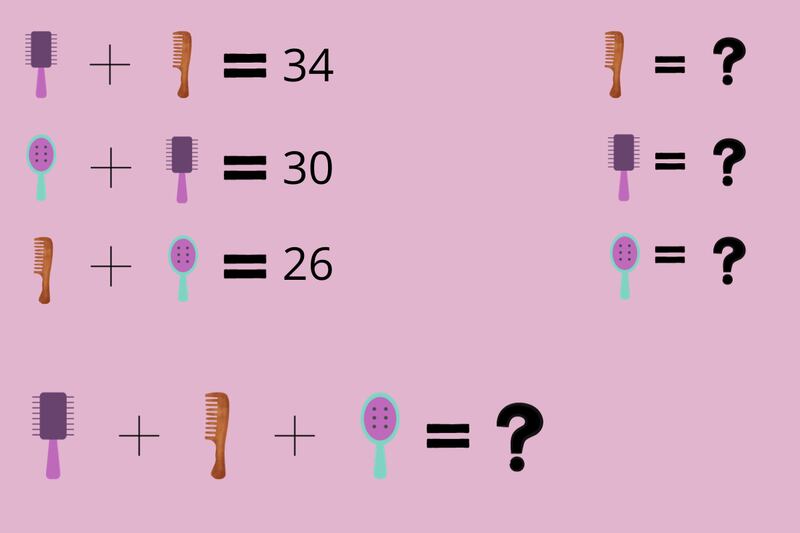 Ejercicio de sumas, donde tienes que encontrar el valor de cada una de las tres peinetas que se ven en la imagen.