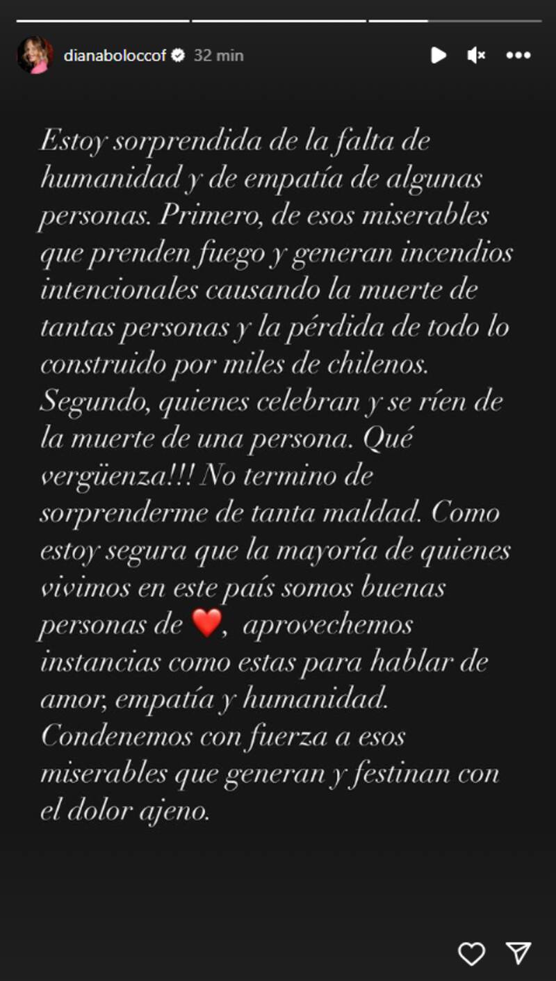 Diana Bolocco reflexiona sobre situación país.