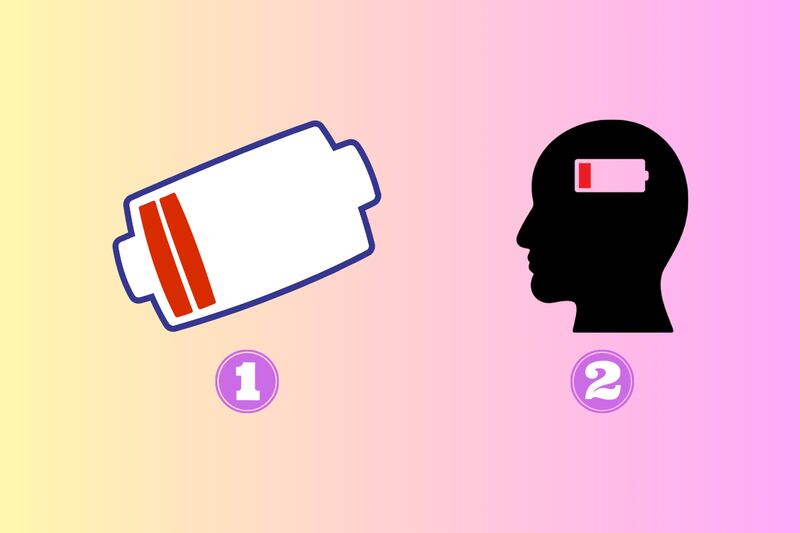 Dos opciones en este test de personalidad, una batería baja y una cabeza con una batería baja dentro de ella.