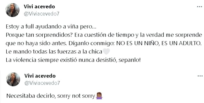 Viviana Acevedo reafirmó su postura sobre Sebastián Ramírez. Créditos: X
