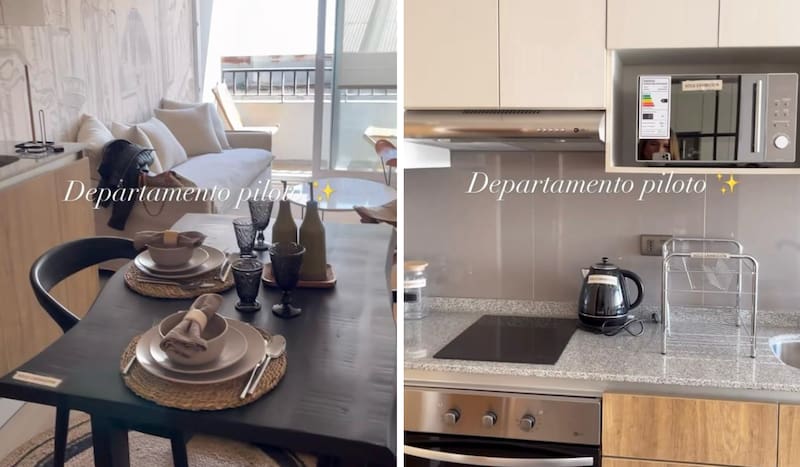 Así es el living y comedor del departamento piloto en el edificio de Nicole "Luli" Moreno.
