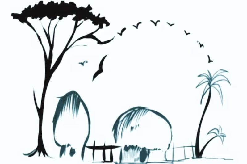 Dibujo donde se puede apreciar un pueblo o un elefante