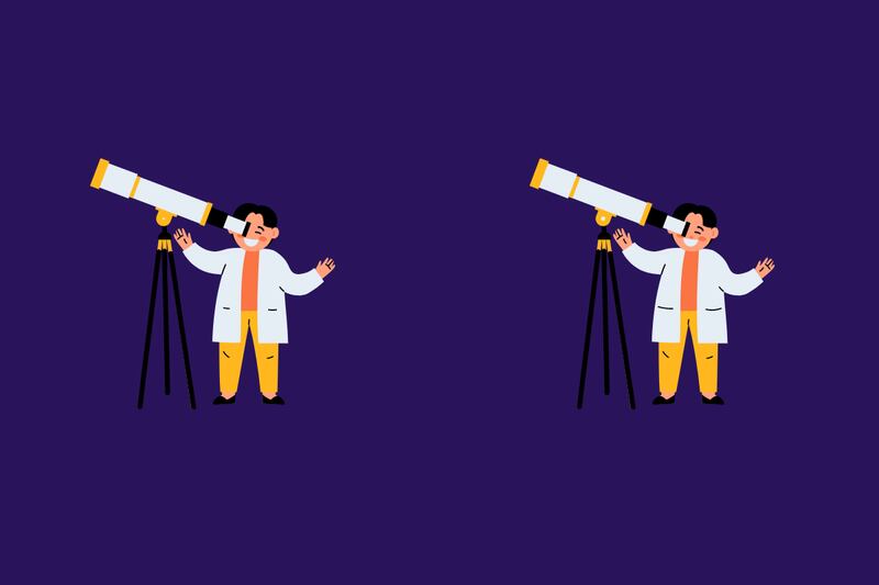 Ilustración de hombres con telescopio.