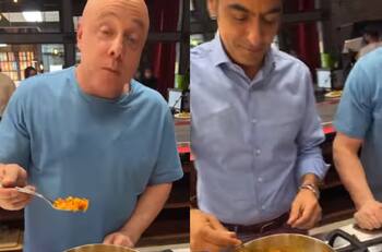 Chris Carpetier y Jorge Rausch se disputan raspado de olla en grabaciones de "MasterChef Celebrity" Colombia