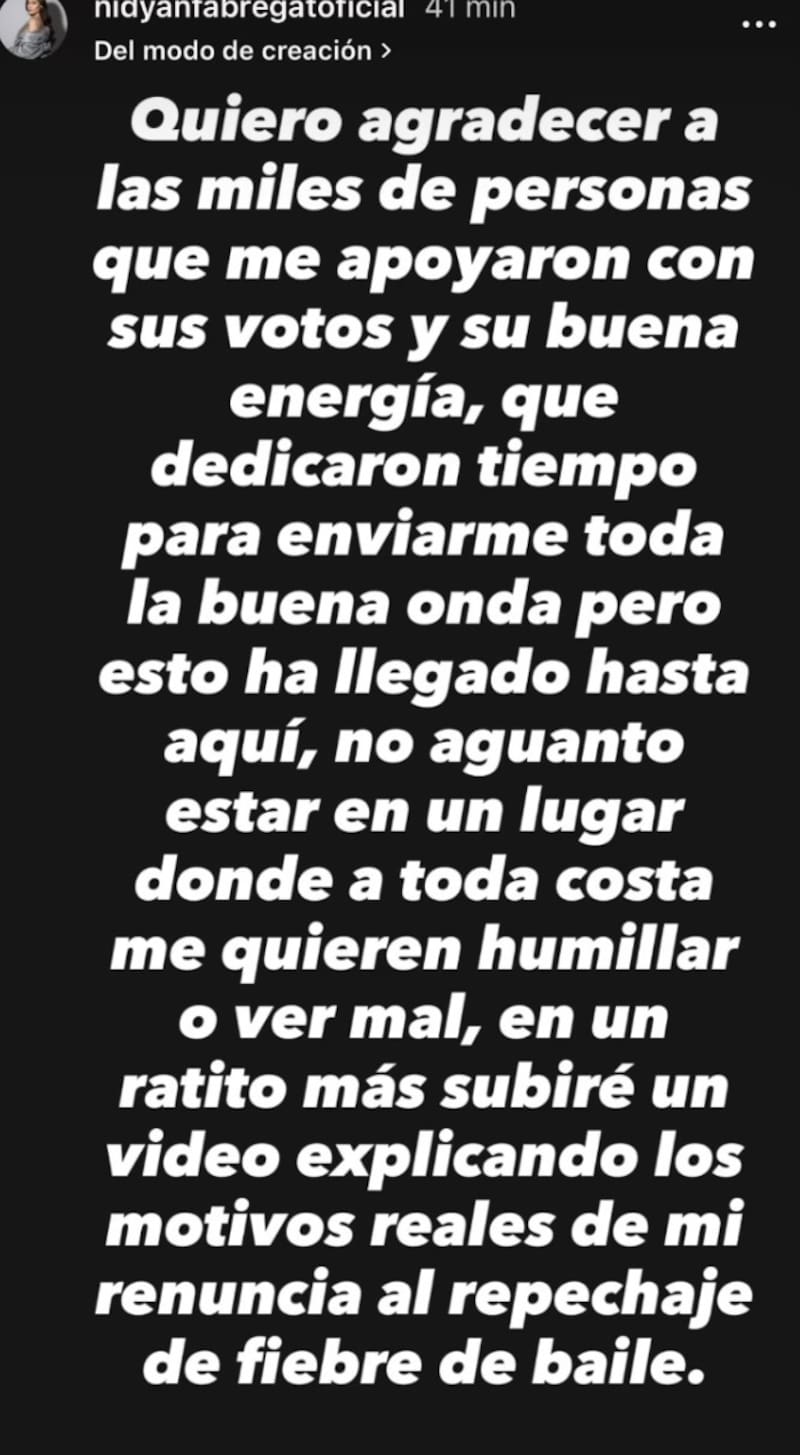 La modelo dejó Fiebre de Baile.