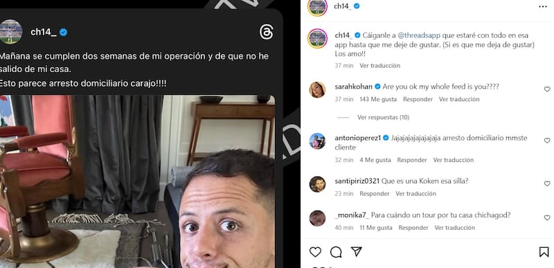 Chicharito Hernández se encuentra en rehabilitación tras ser operado de la rodilla.