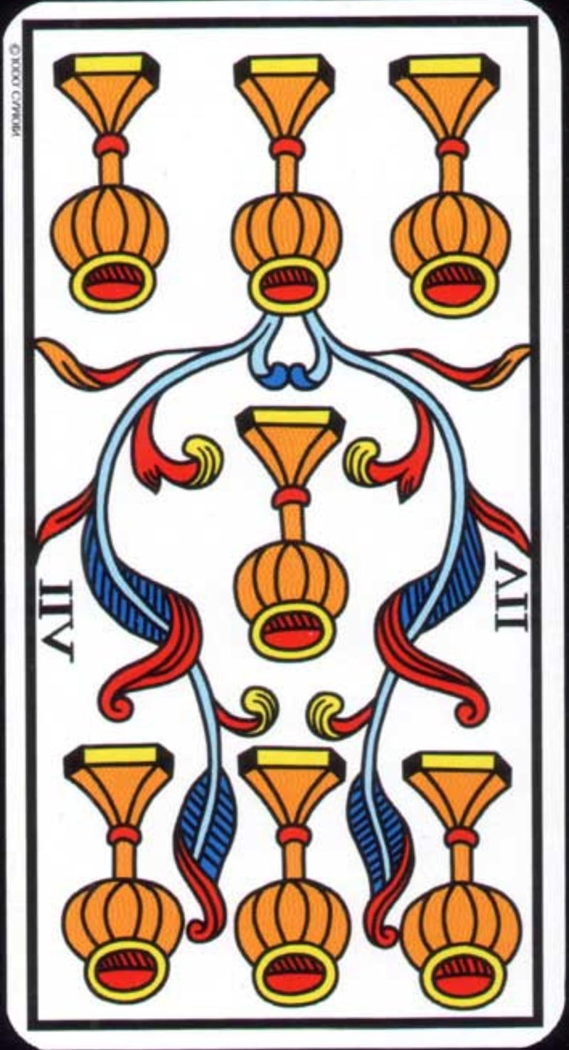 Siete de copas invertida del Tarot de Marsella