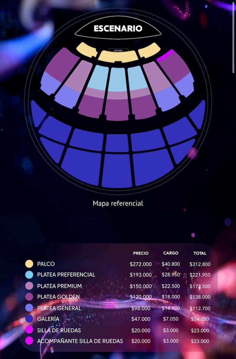 Precios y ubicaciones.
Foto: PuntoTicket